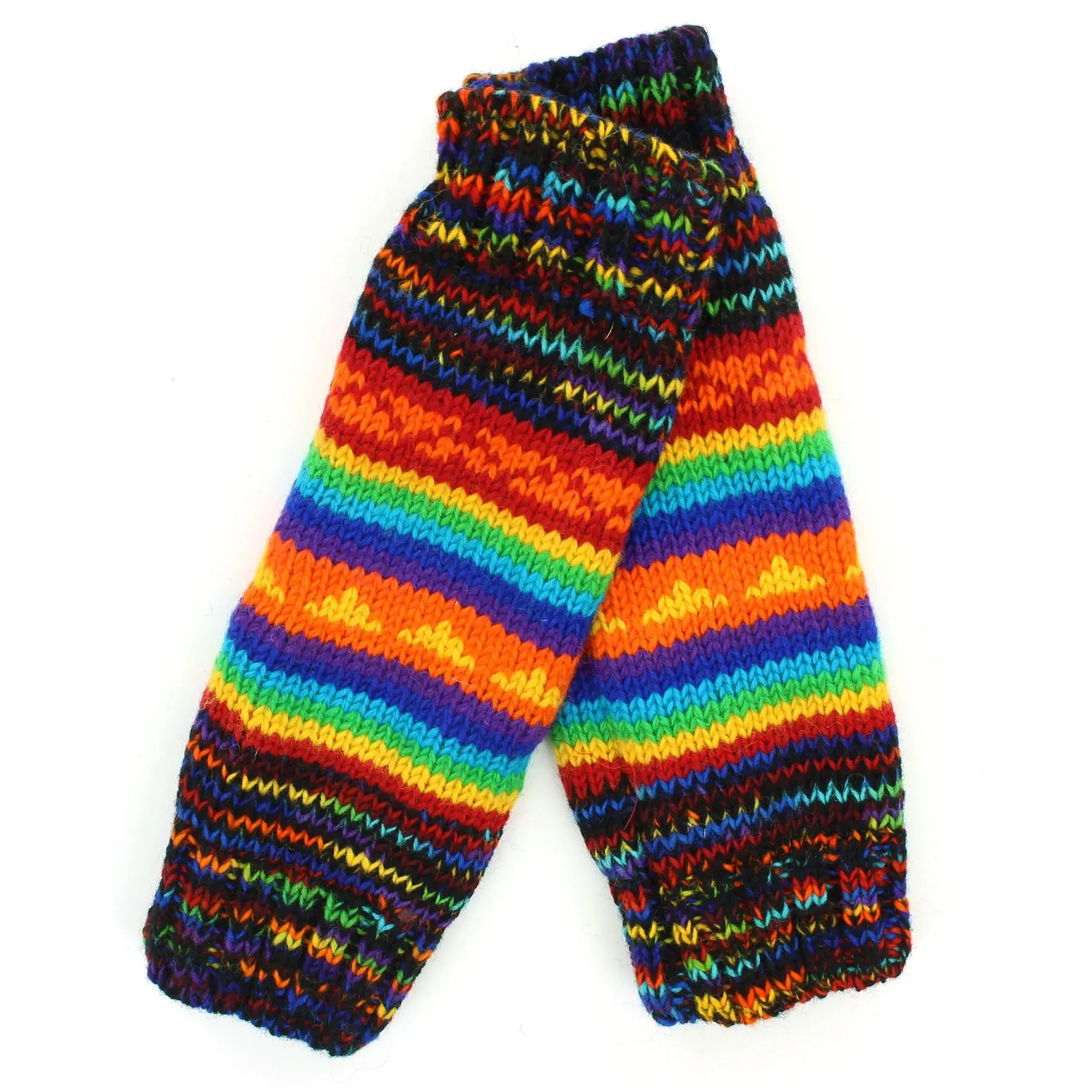 Hand Knitted Wool Leg Warmers - SD Black Rainbow Orange