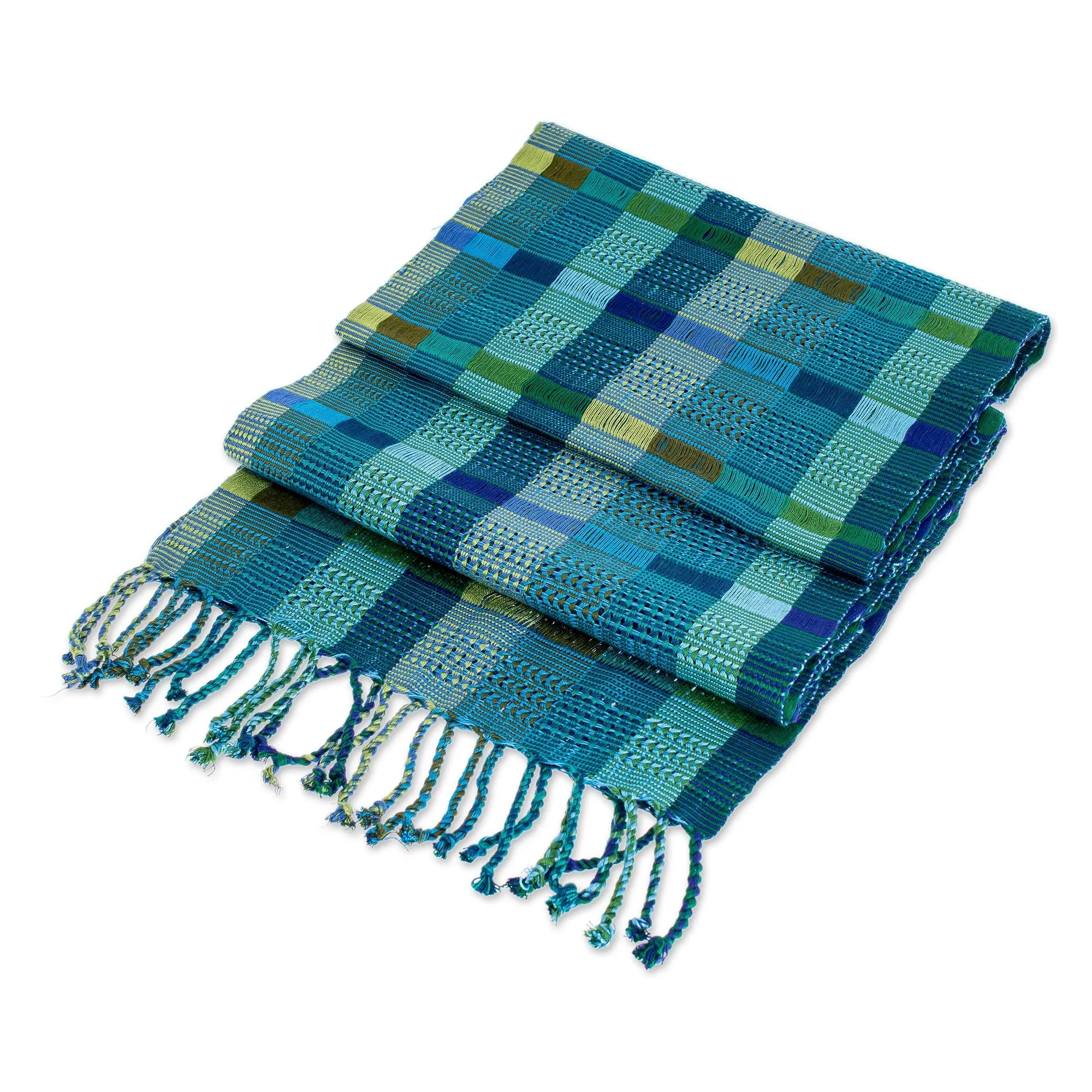 Hand Loomed Blue Cotton Scarf - Fresh Lagoon | NOVICA