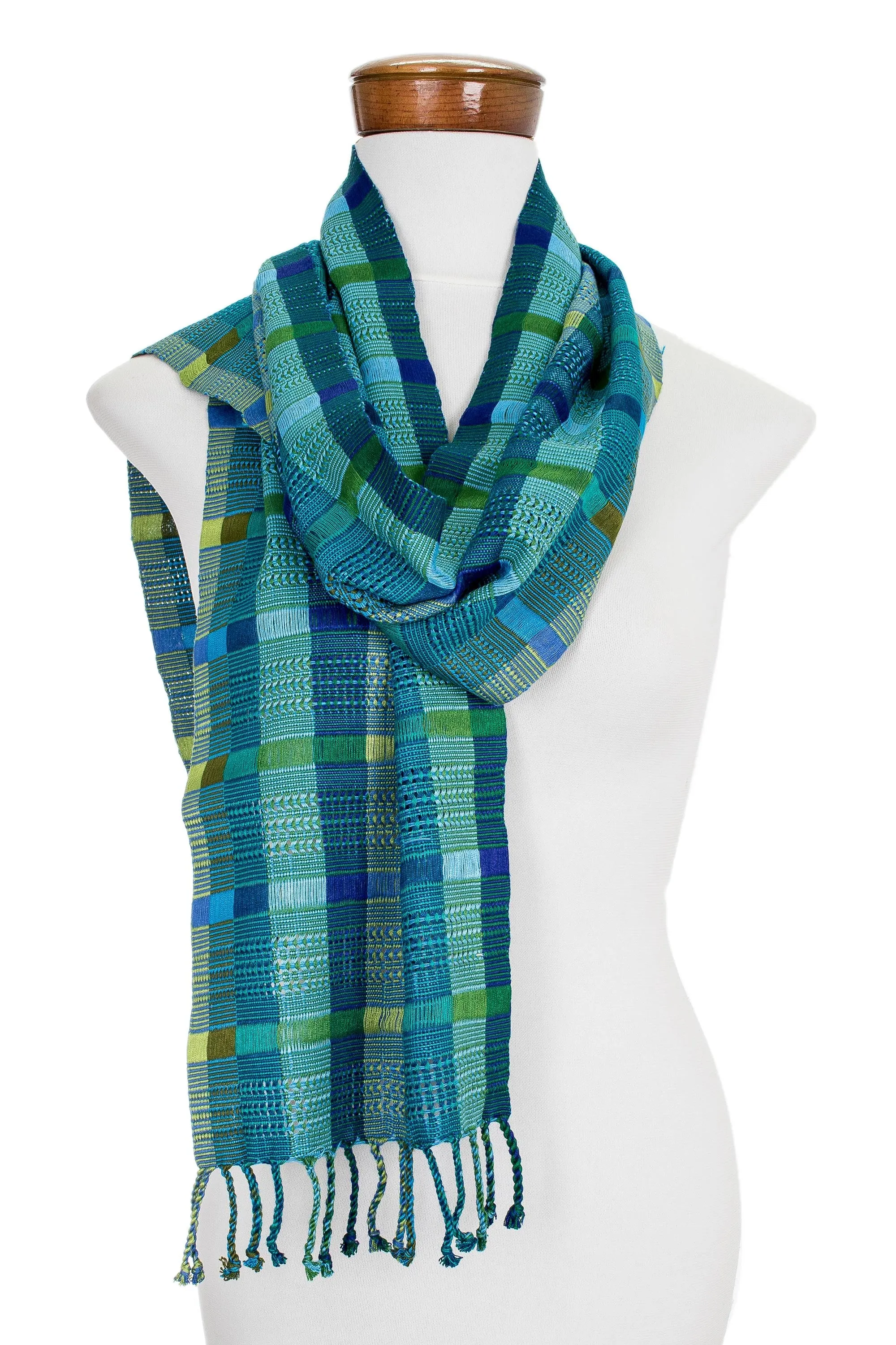 Hand Loomed Blue Cotton Scarf - Fresh Lagoon | NOVICA