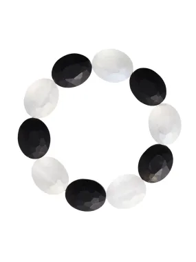 Handmade Matte Black & White Crystal Stretch Bracelet