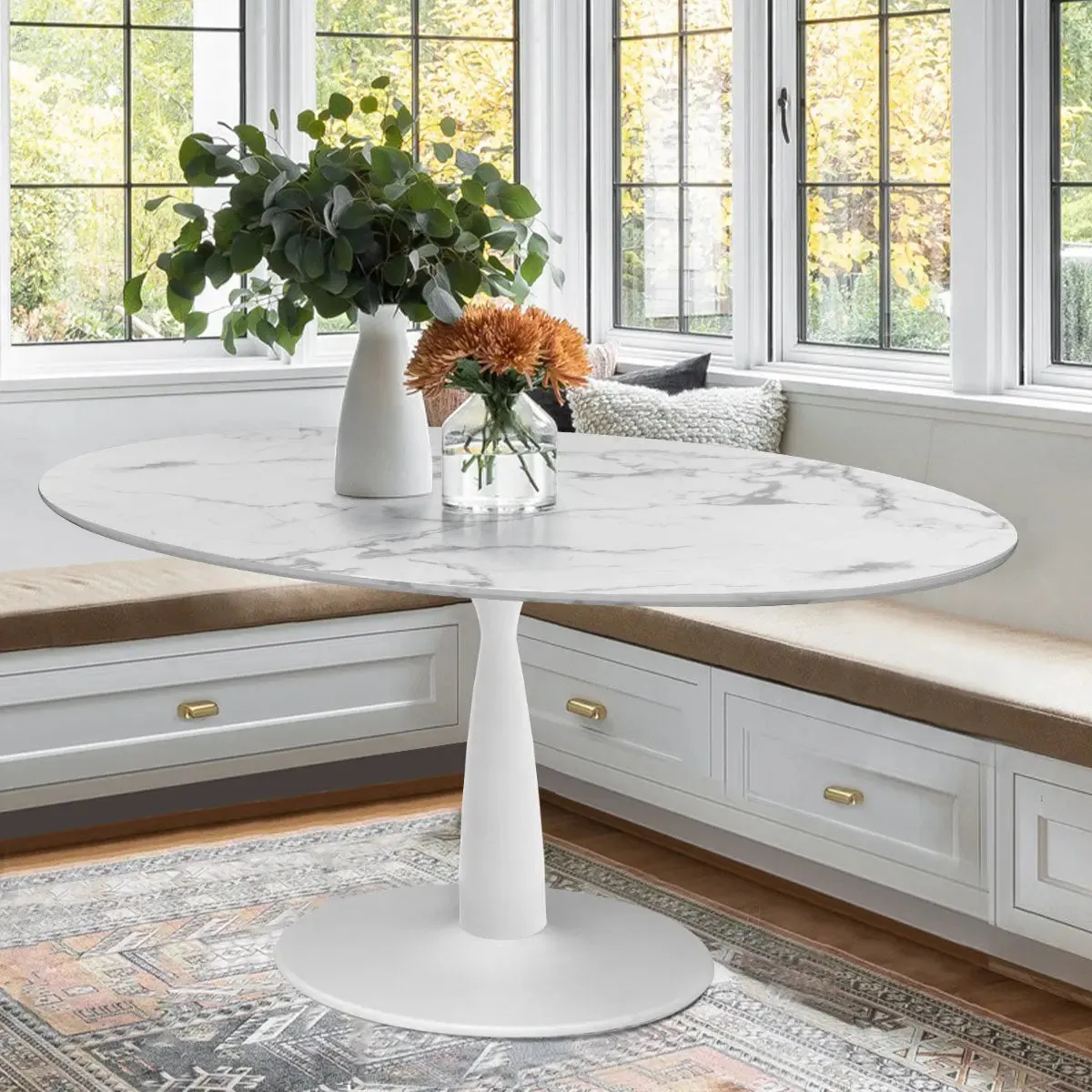 Harris 79" Modern Large Oval Faux Marble Dining Table