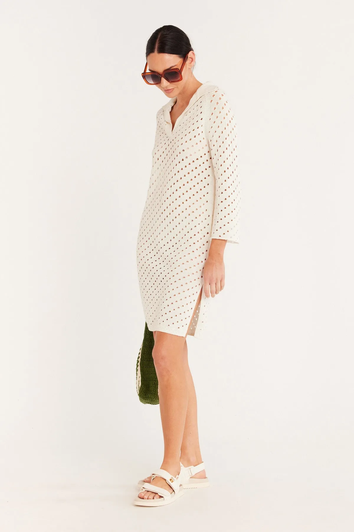 Henley Mesh Tunic - White