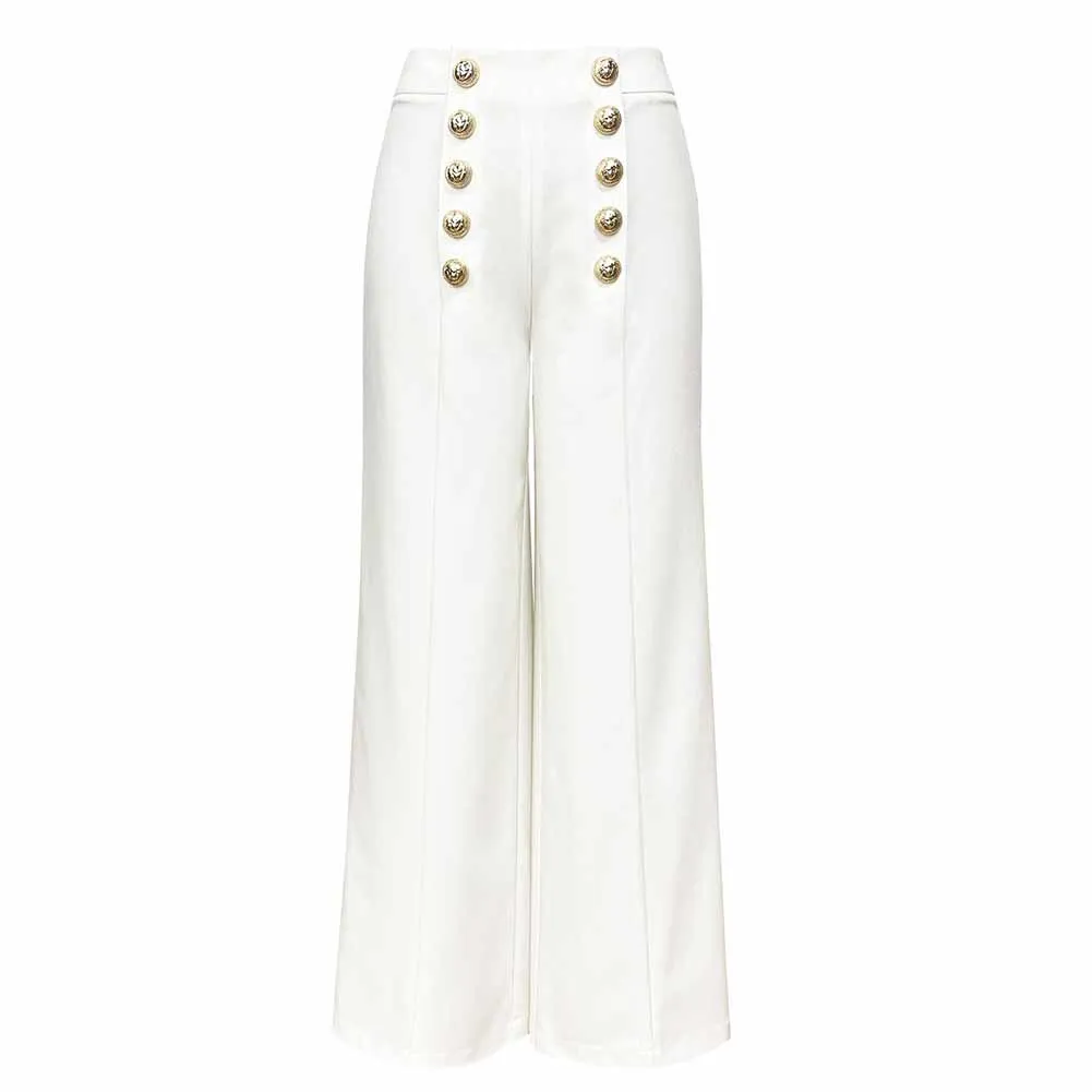 High Waist Wide Leg Pants With Gold Button Trousers