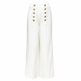 High Waist Wide Leg Pants With Gold Button Trousers