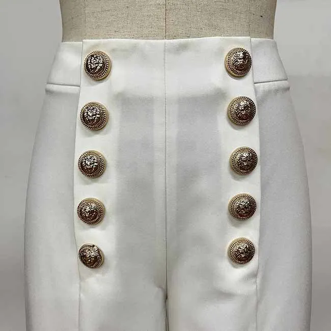 High Waist Wide Leg Pants With Gold Button Trousers