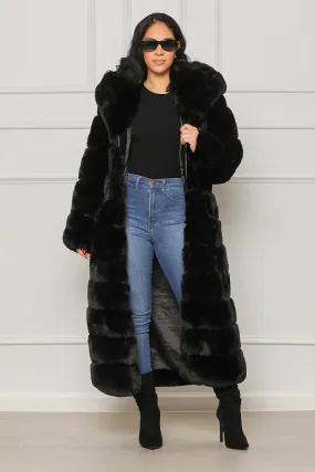 Highest View Hooded Faux Fur Coat (Black)