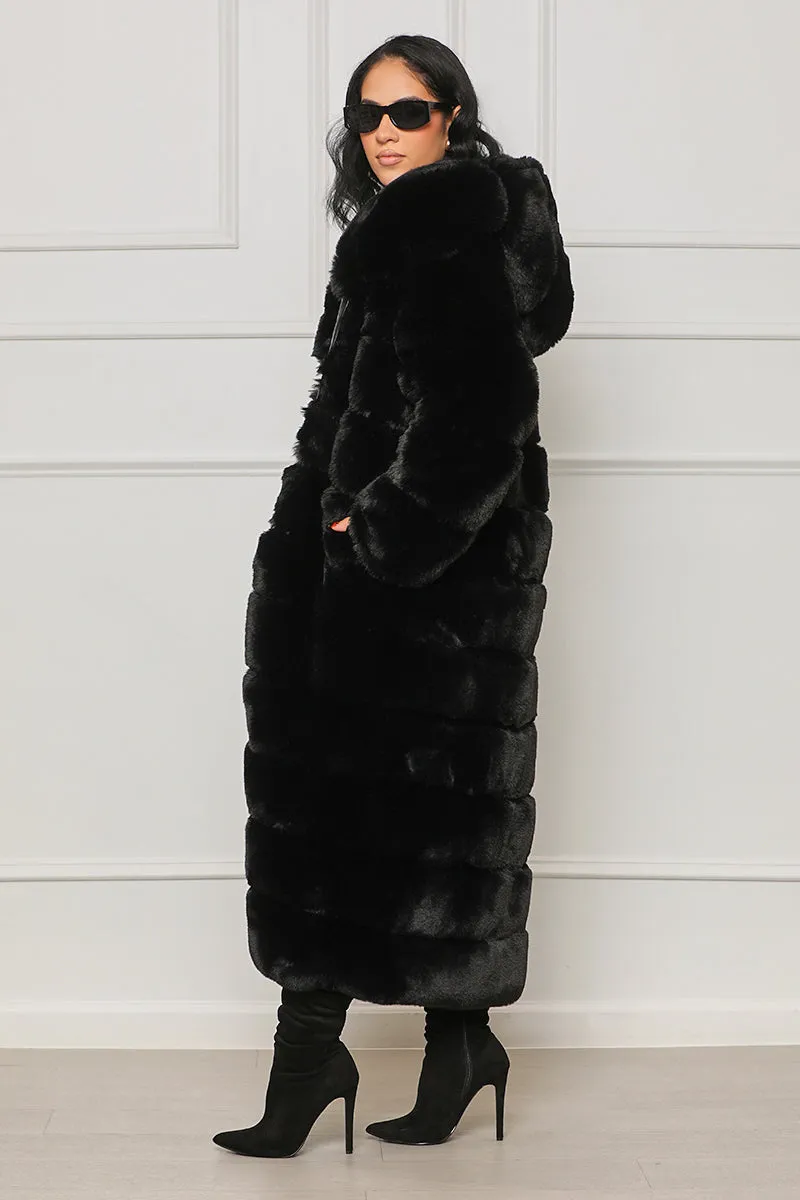 Highest View Hooded Faux Fur Coat (Black)