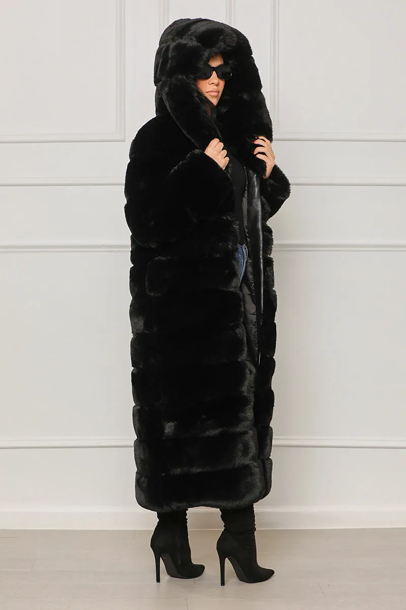 Highest View Hooded Faux Fur Coat (Black)