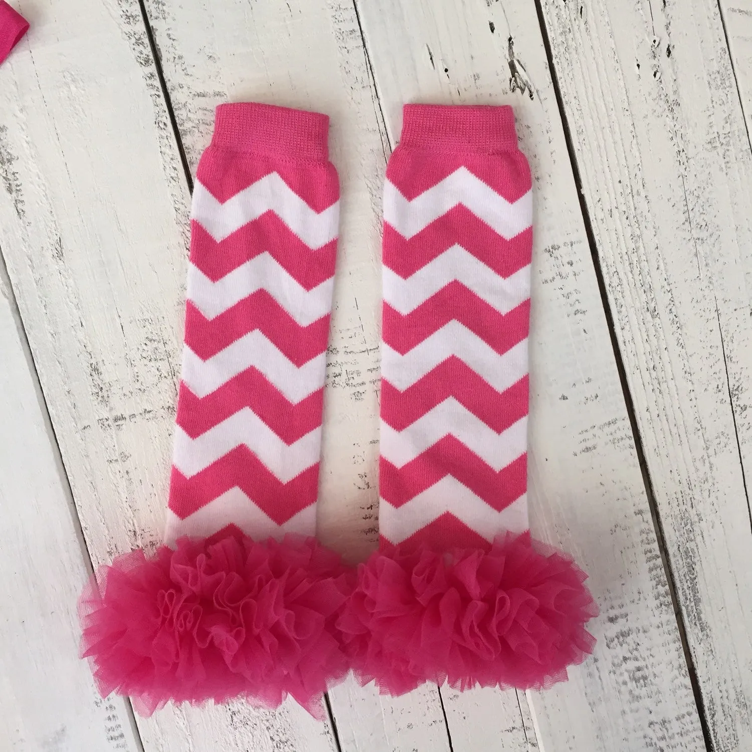 Hot Pink and White Chevron leg warmer, bloomer and headband set