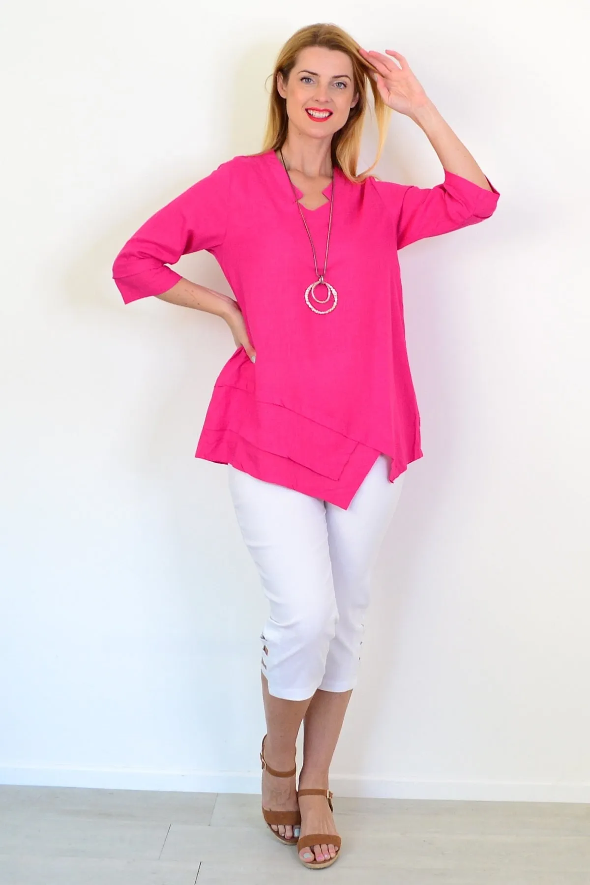 Hot Pink Linen Blend Tunic Top