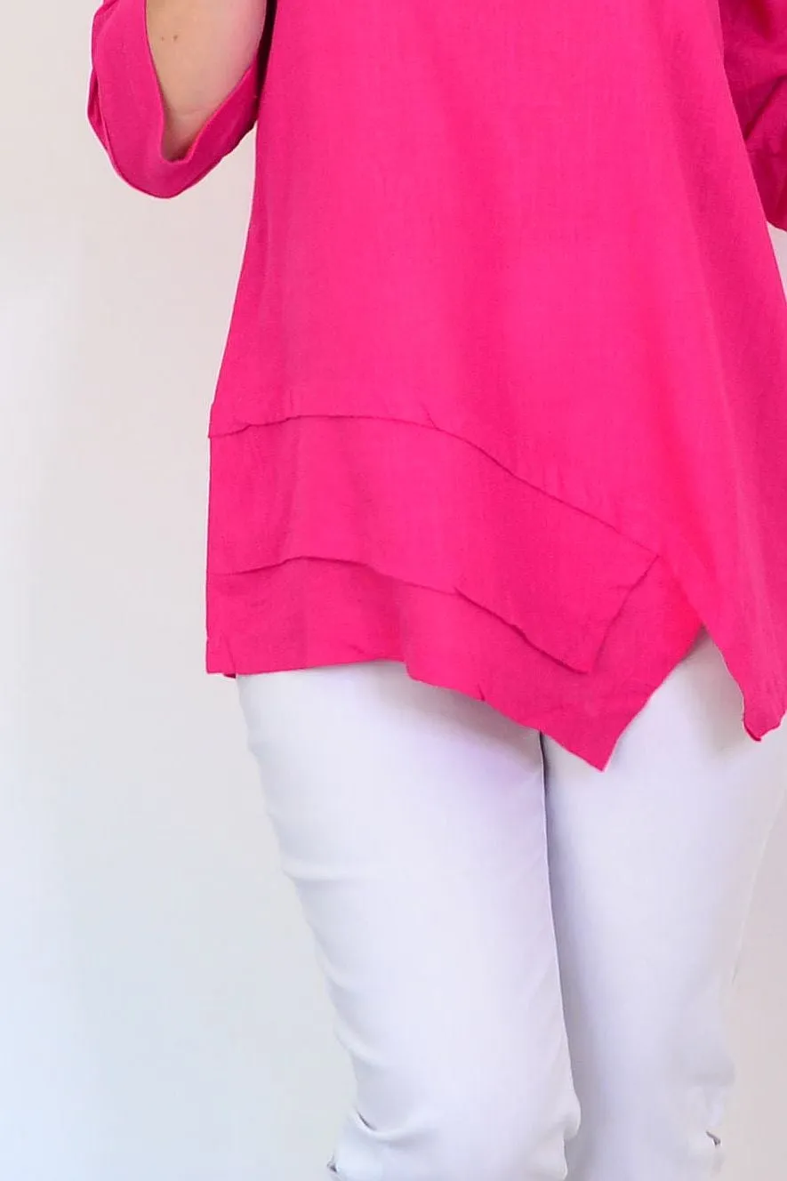 Hot Pink Linen Blend Tunic Top