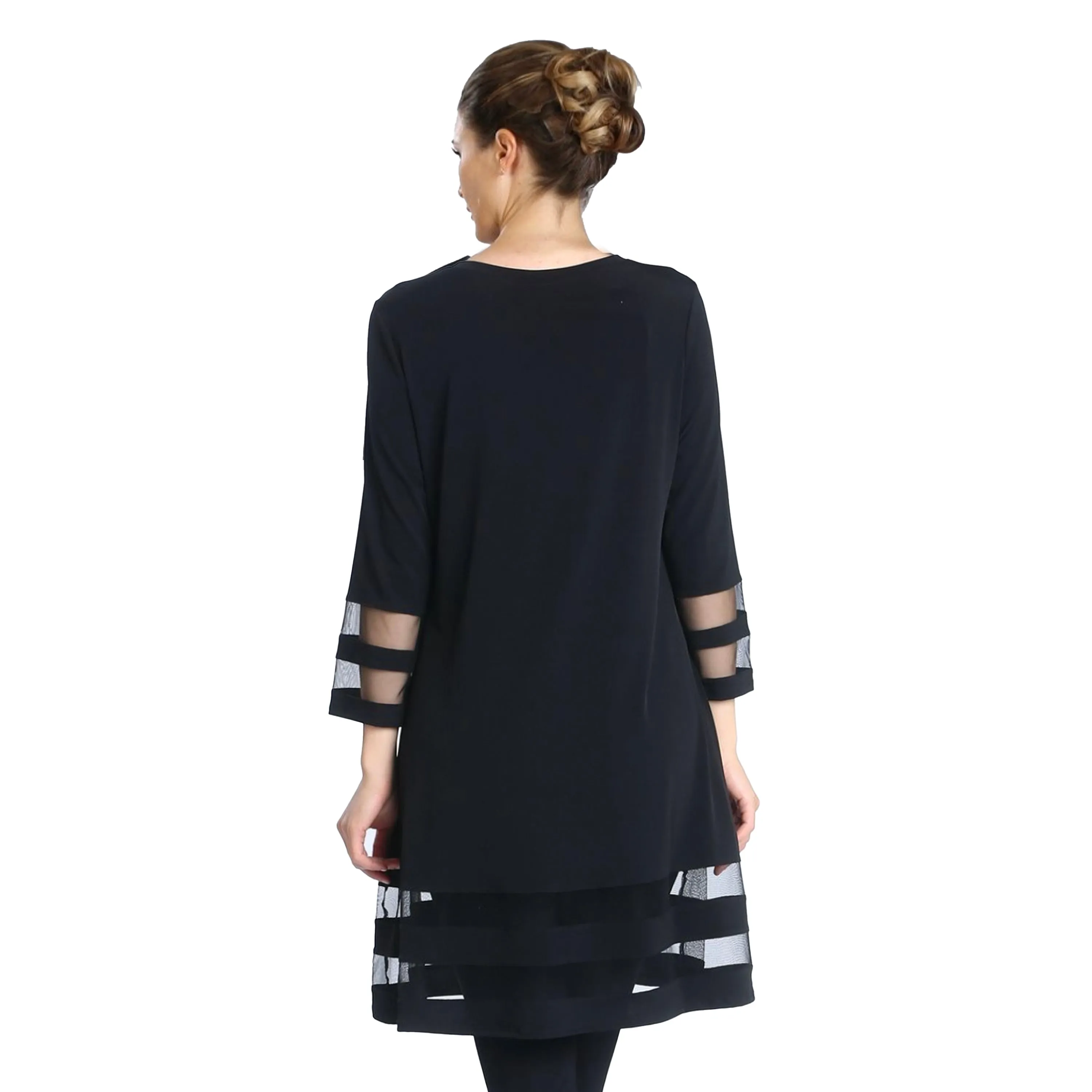 IC Collection Mesh Trim Tunic in Black - 2517T- BLK