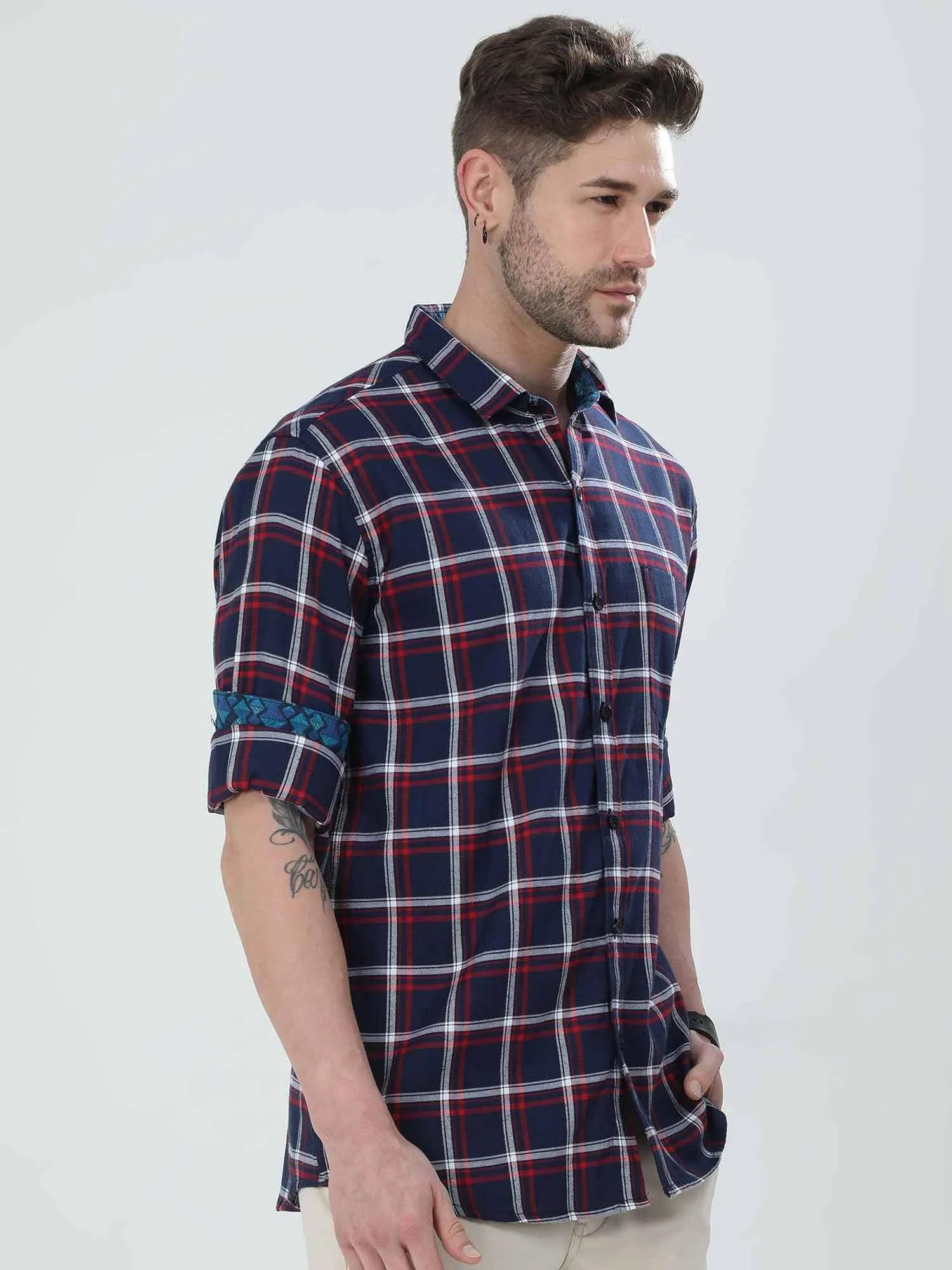 Indigo Checkered Cotton Shirt