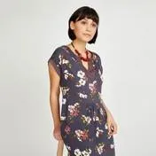 Ink Desert Blossom and Flower Border Print Tunic Dress