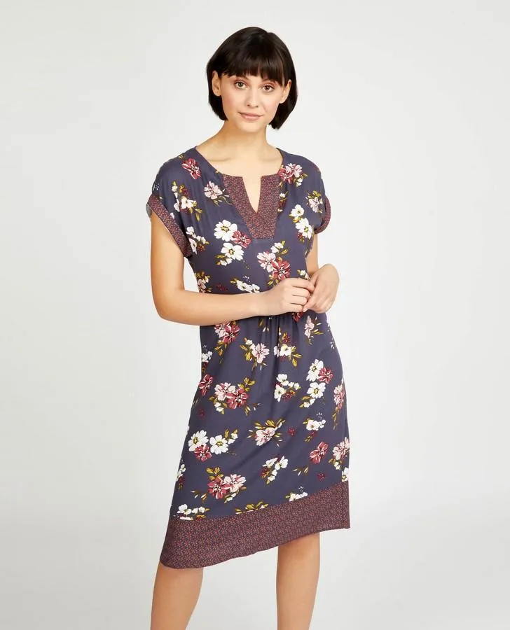 Ink Desert Blossom and Flower Border Print Tunic Dress