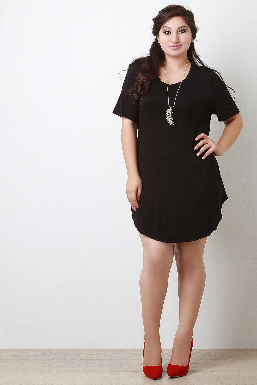 Jersey Knit Open Back Short Sleeves Tunic T-Shirt Dress