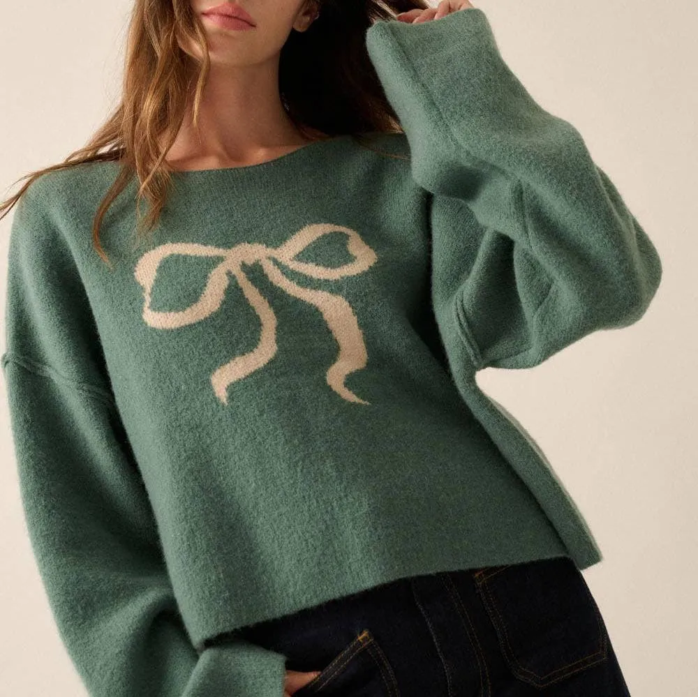 Joelle Solid Contrasting Bow Knit Sweater