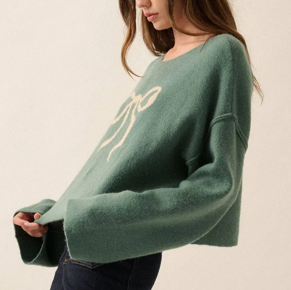 Joelle Solid Contrasting Bow Knit Sweater