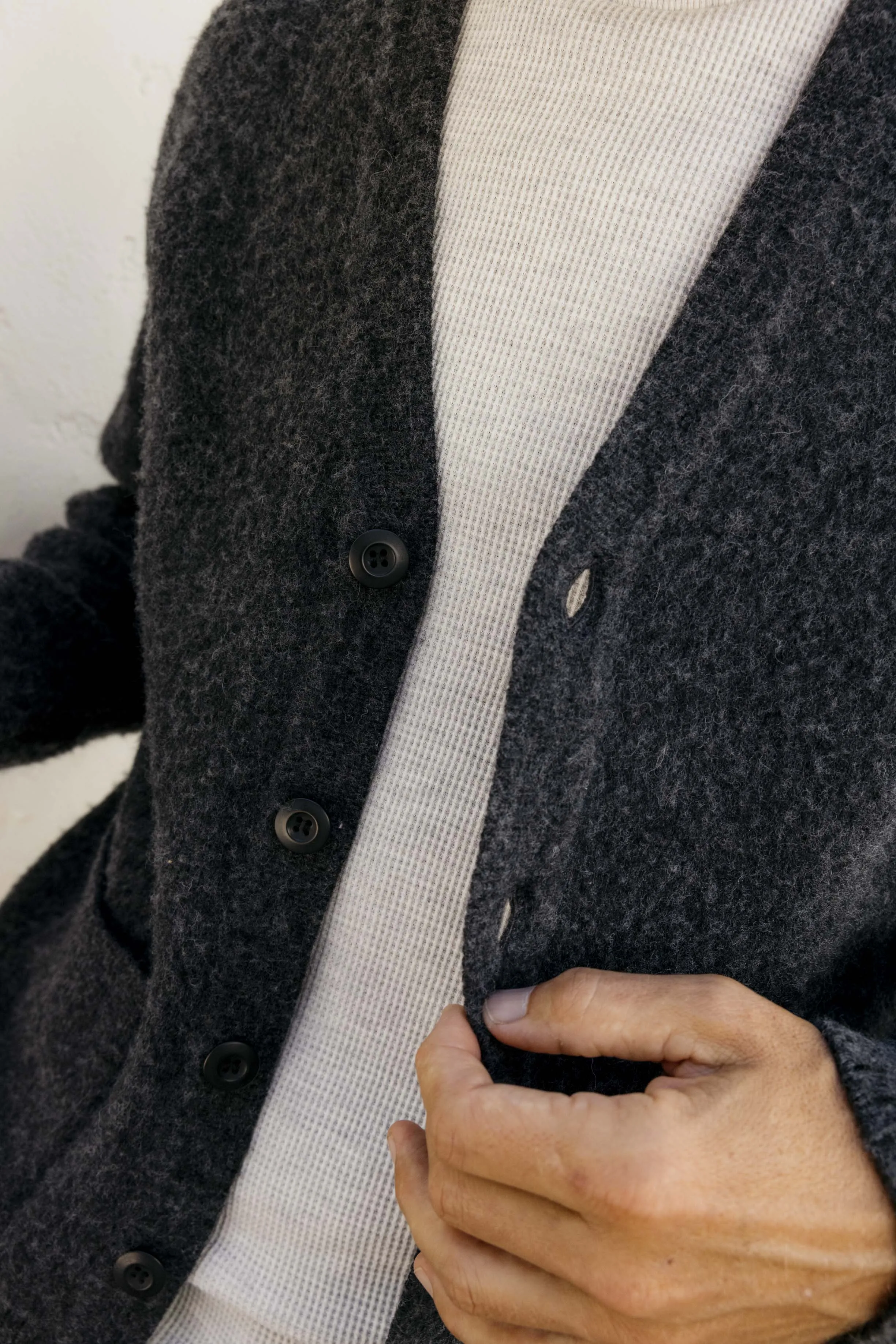 Kent Brushed Wool Cardigan - Charcoal