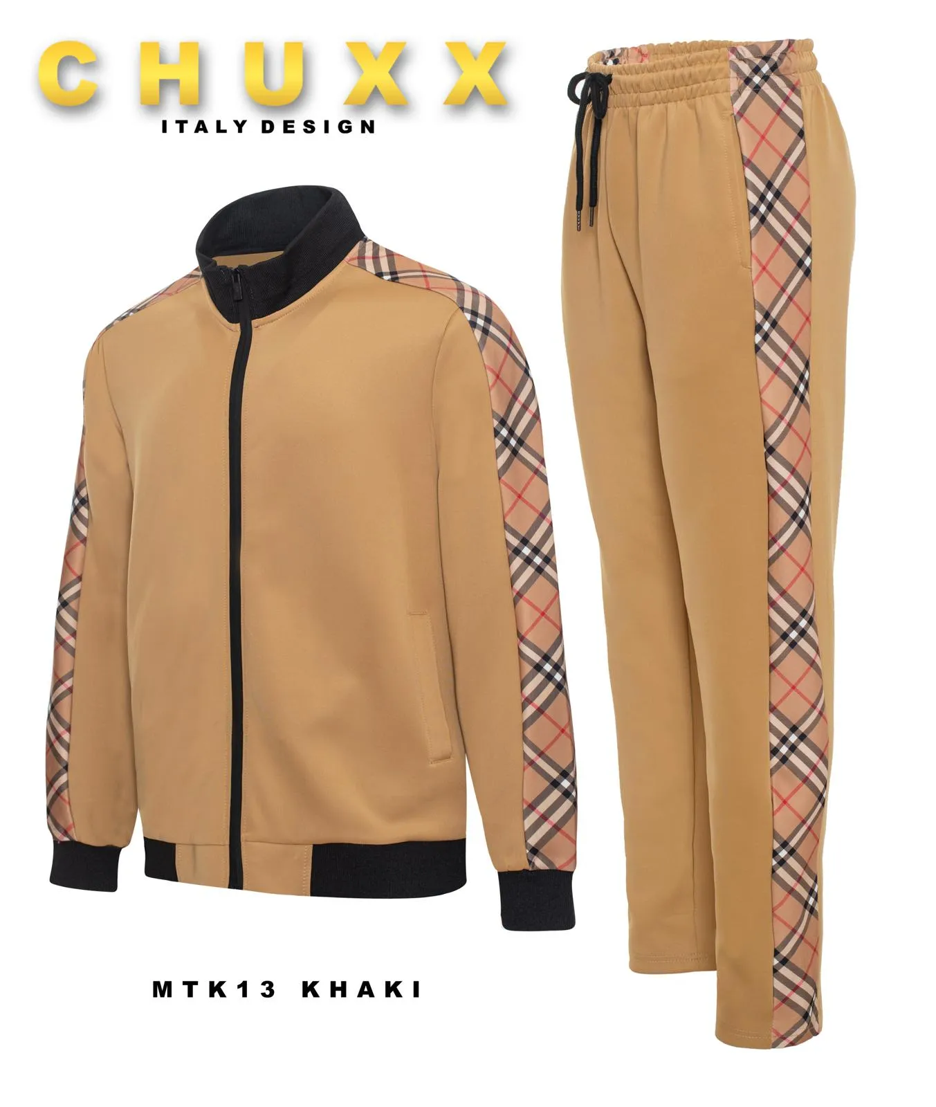 Khaki Men's Tracksuit 2-Piece Luxury Design Jacket & Pants Matching Set Style No: MTK13