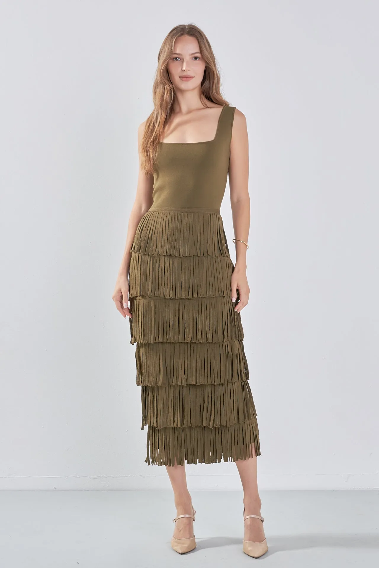 Knit Fringe Long Dress