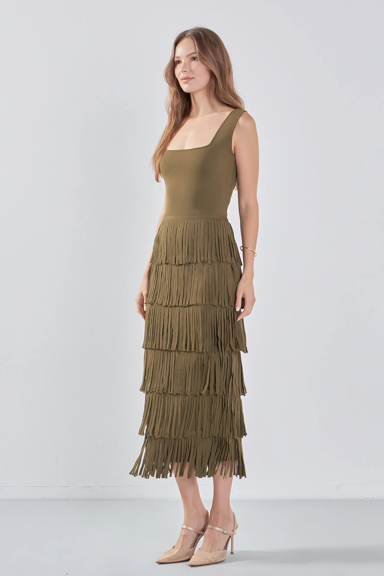 Knit Fringe Long Dress