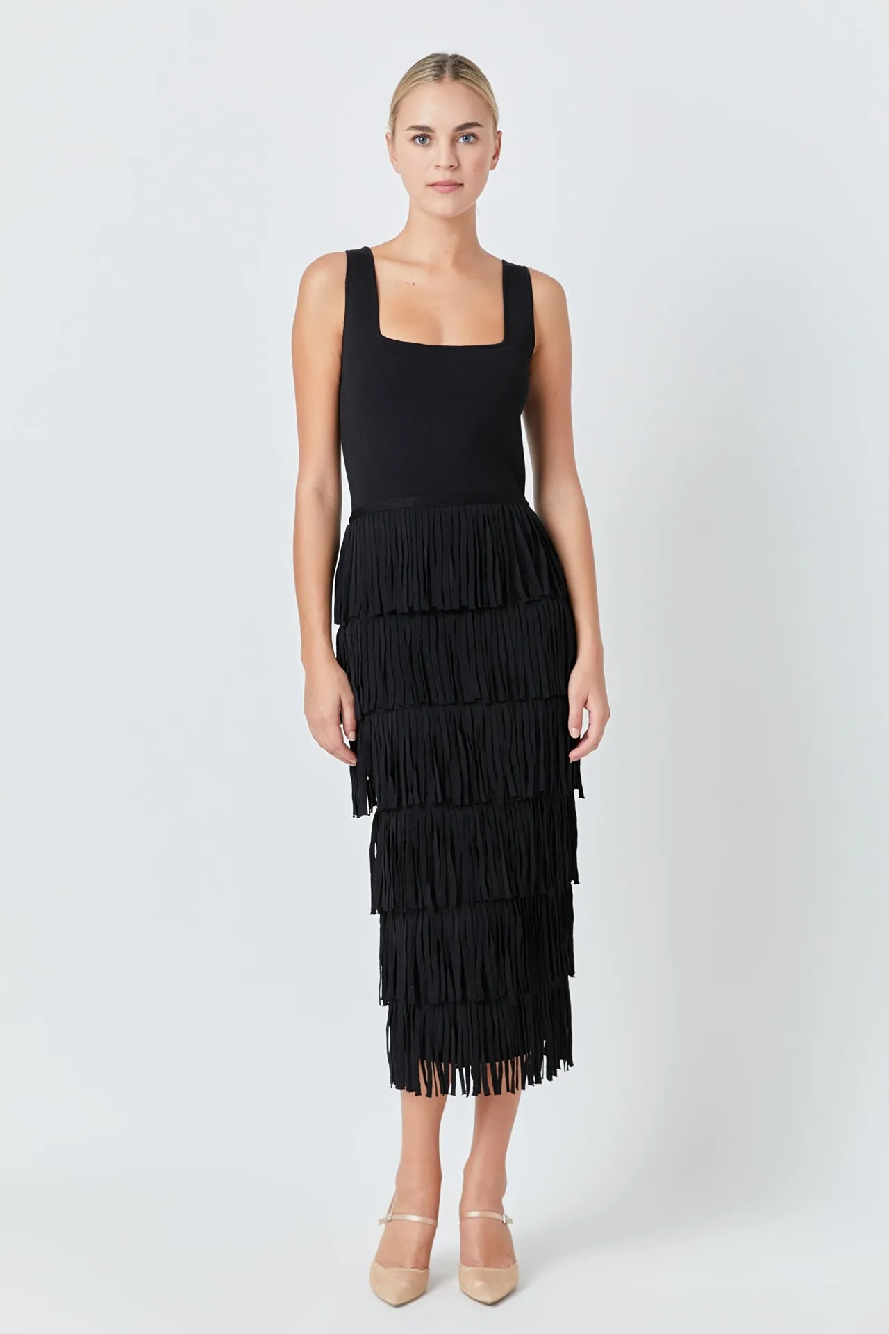 Knit Fringe Long Dress