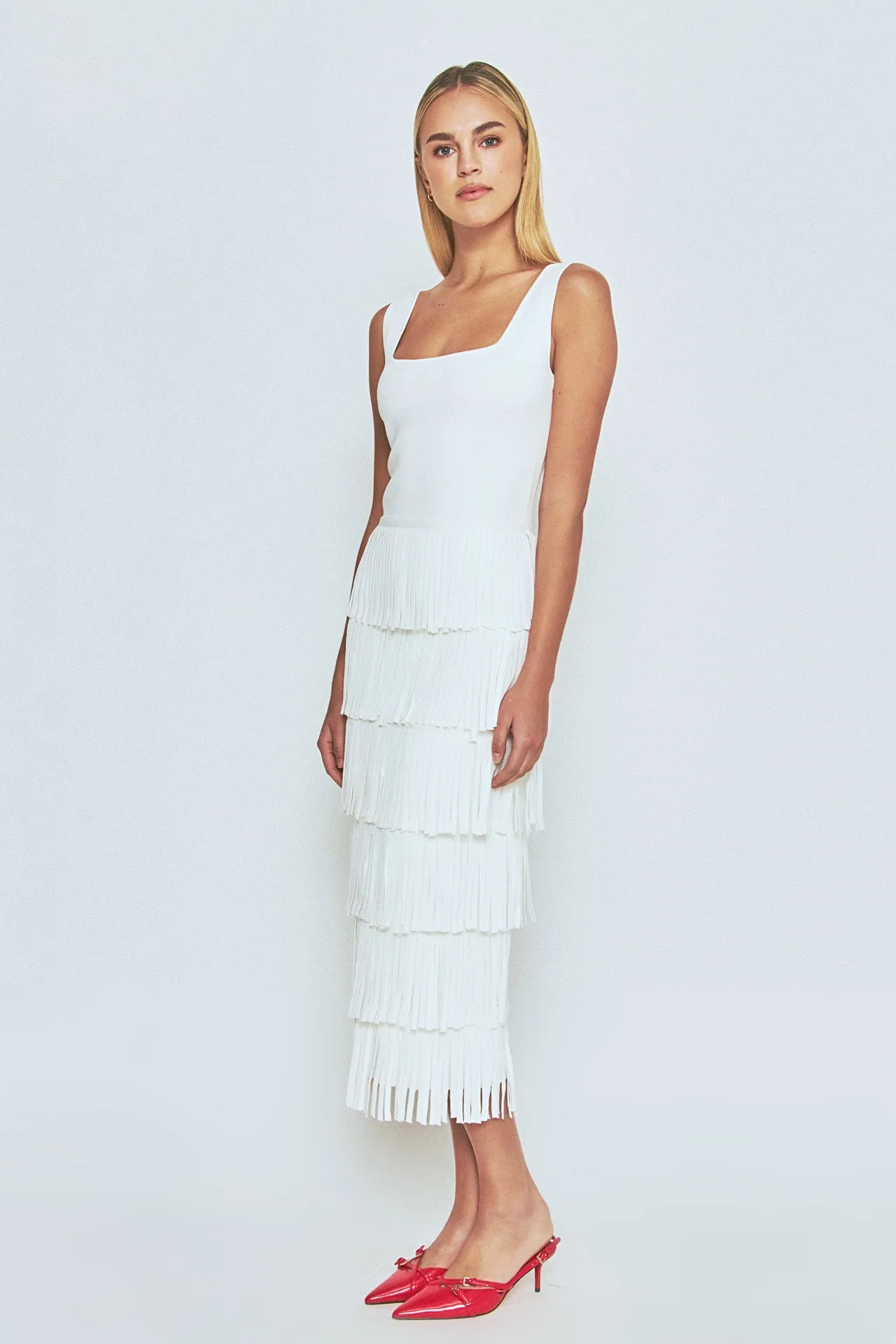 Knit Fringe Long Dress