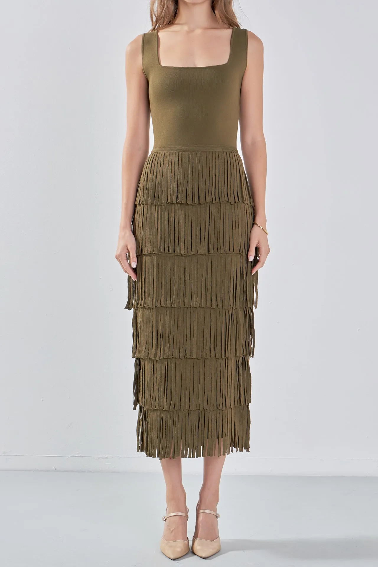 Knit Fringe Long Dress