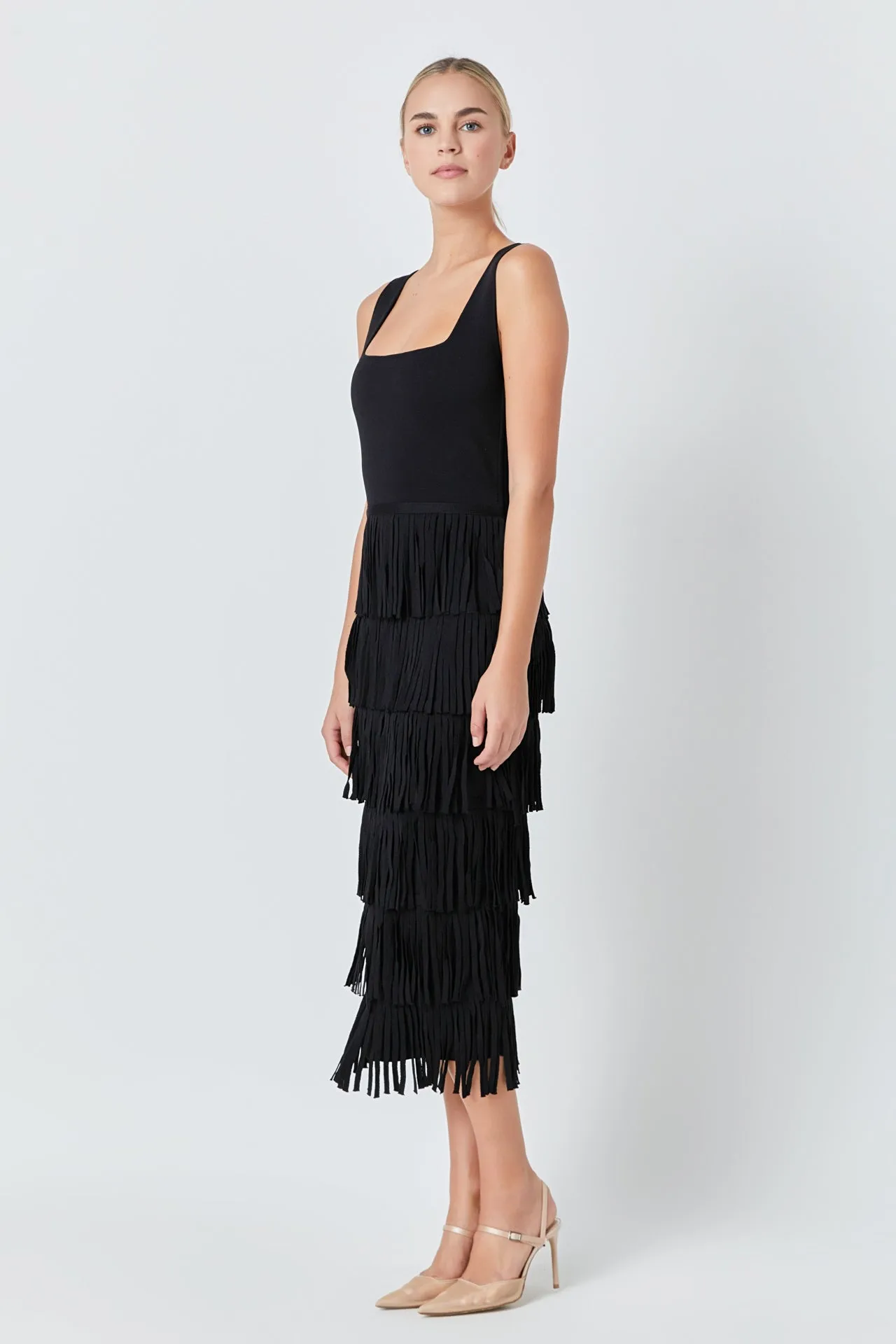 Knit Fringe Long Dress