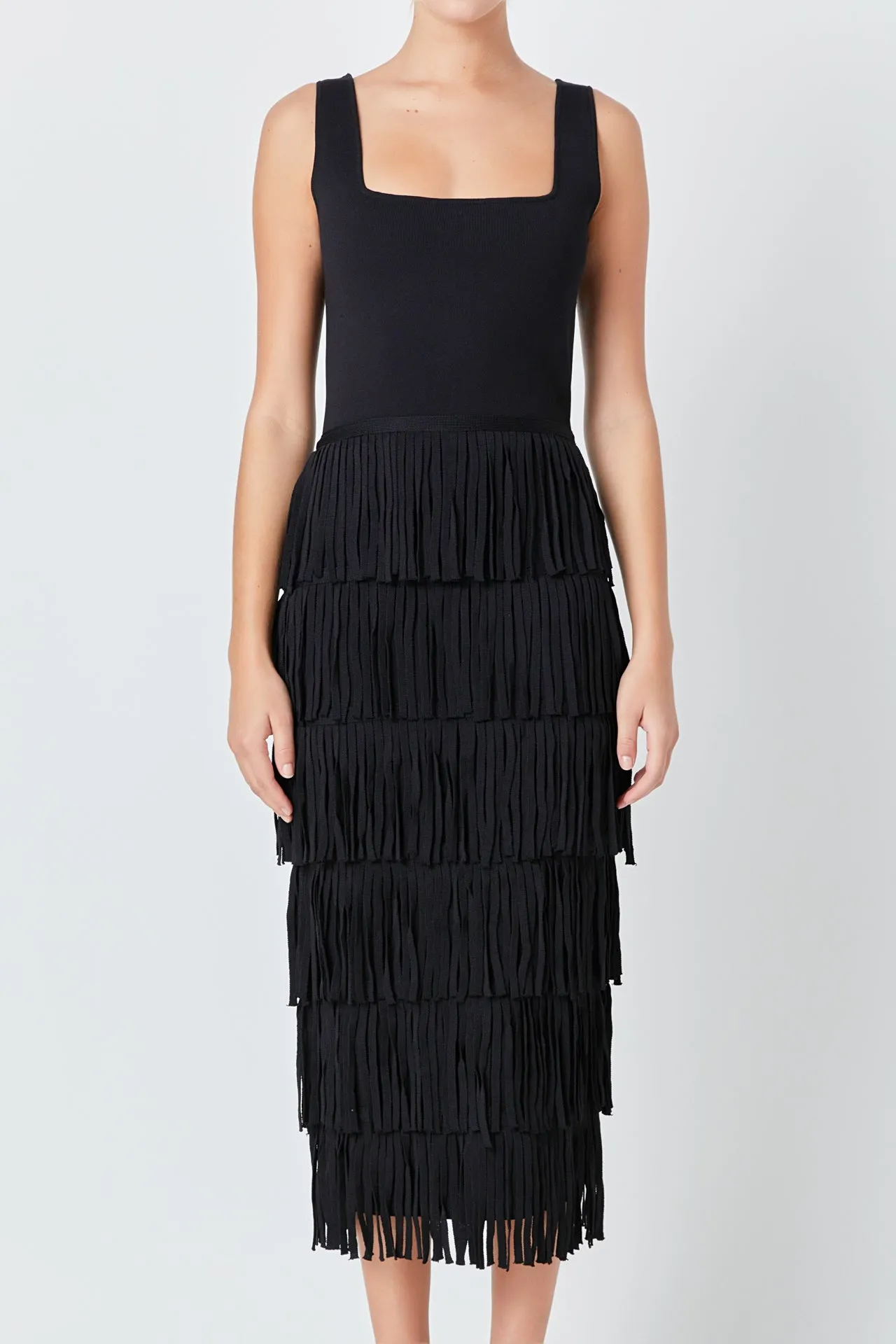 Knit Fringe Long Dress