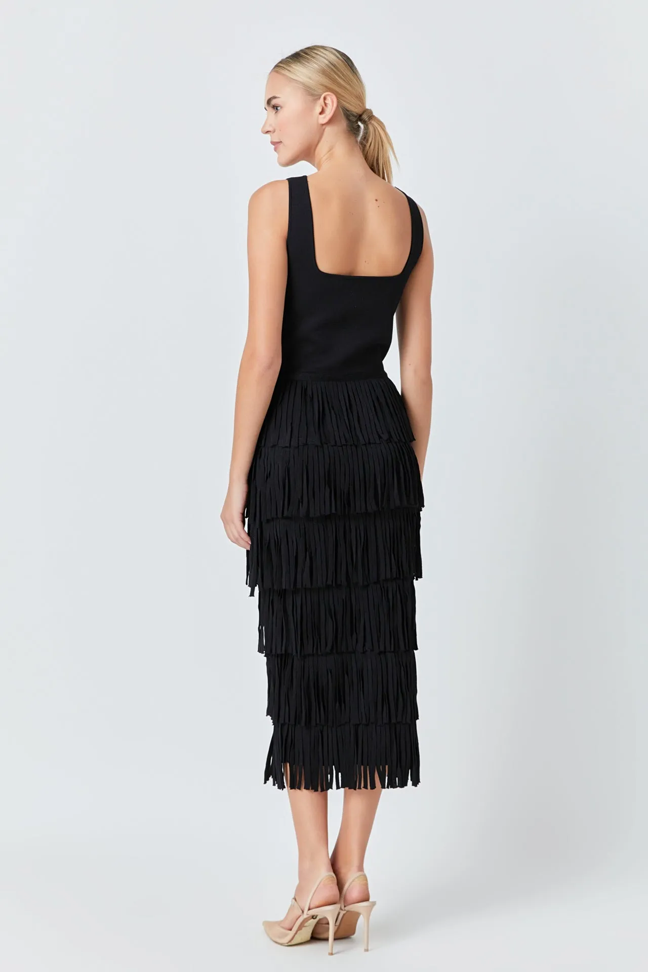 Knit Fringe Long Dress