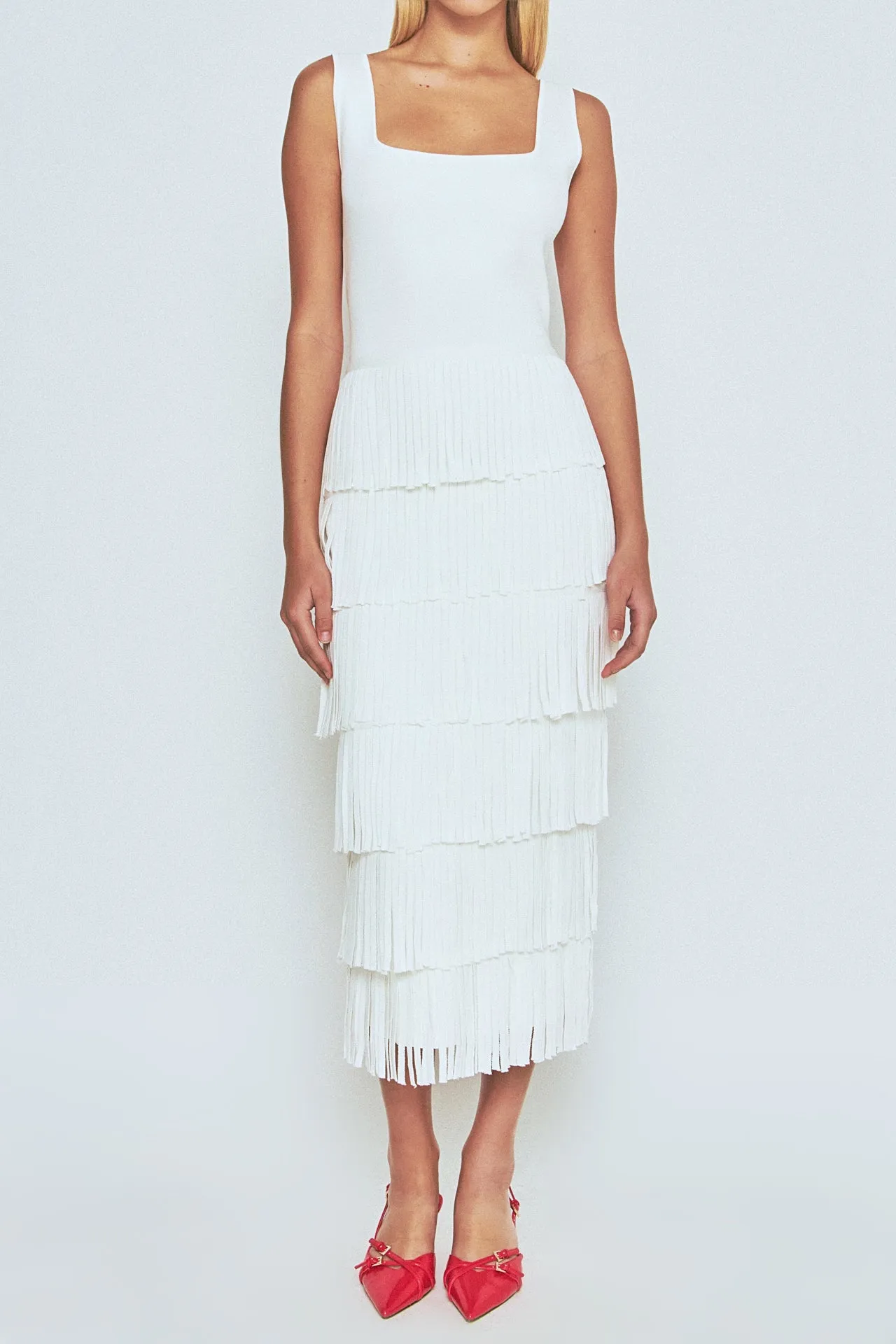 Knit Fringe Long Dress