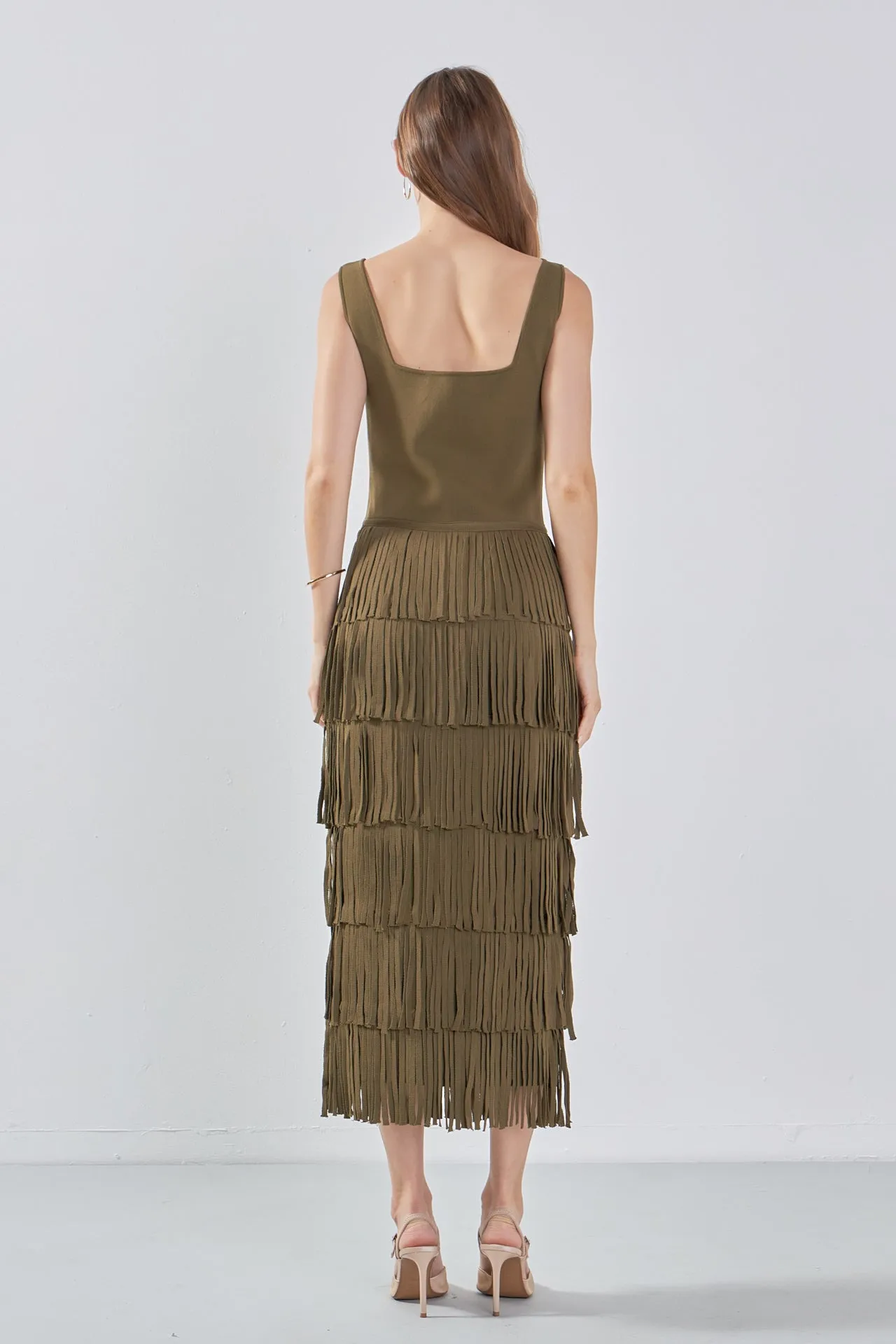 Knit Fringe Long Dress