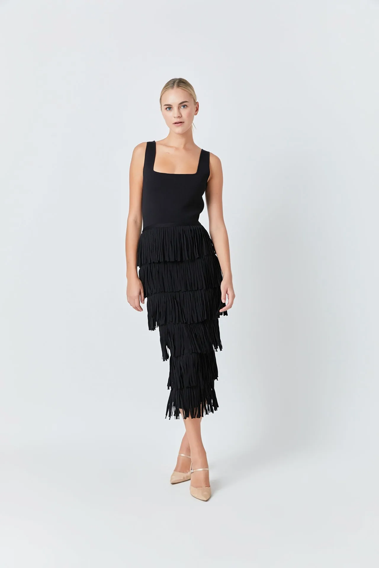 Knit Fringe Long Dress