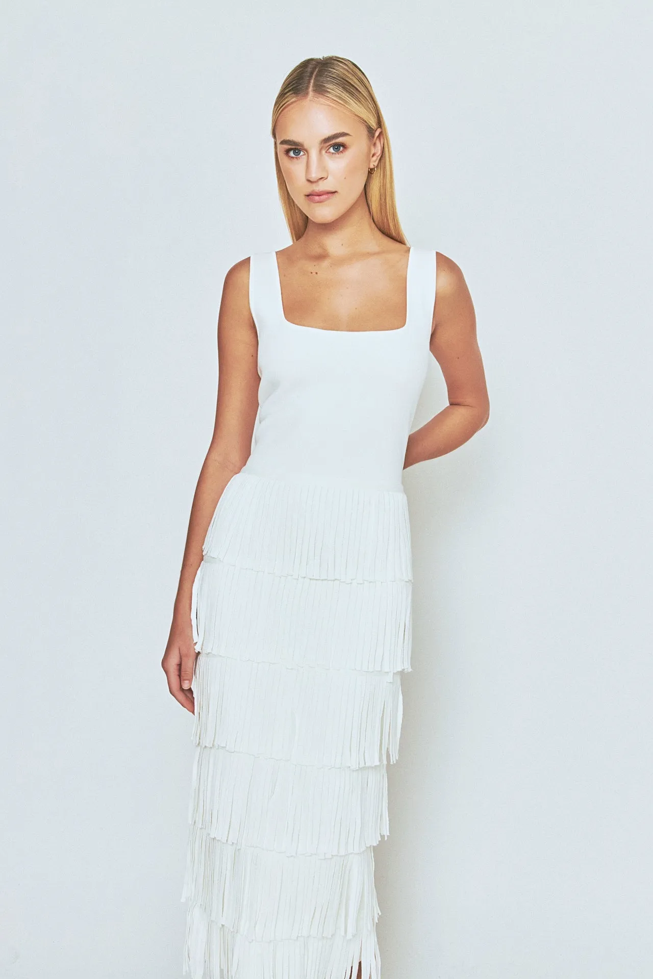 Knit Fringe Long Dress