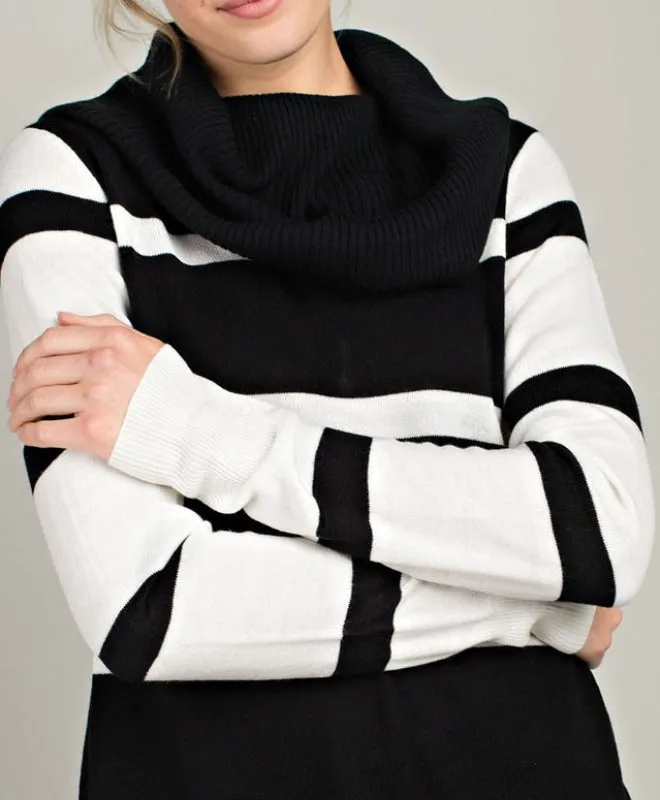 L Love Cowl Neck Striped Tunic - Black