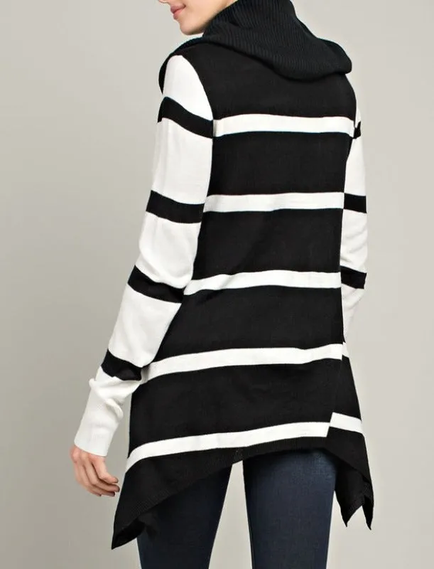 L Love Cowl Neck Striped Tunic - Black