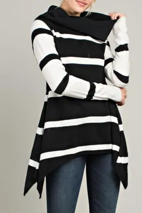 L Love Cowl Neck Striped Tunic - Black