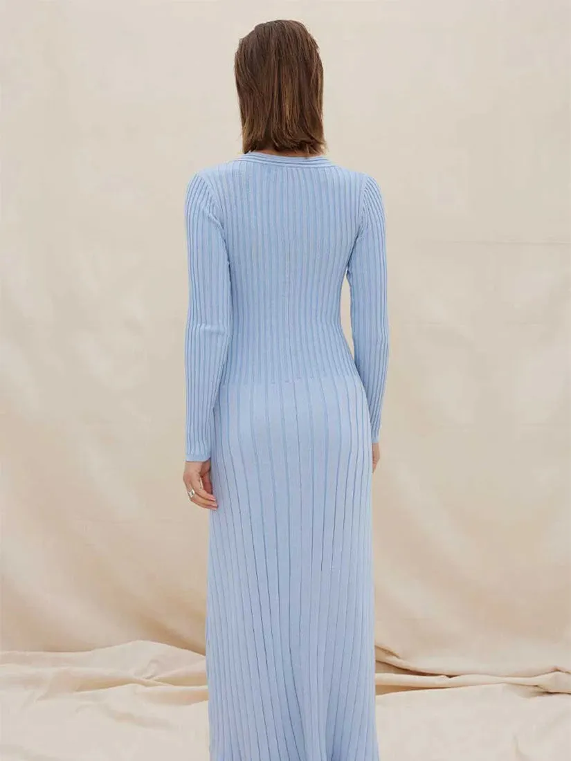 Laced Long Sleeve Midi Dress Dawn Blue