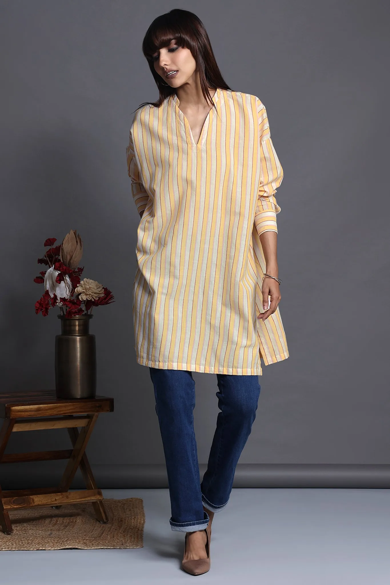 leisure long tunic - sunny stripes & white canvas