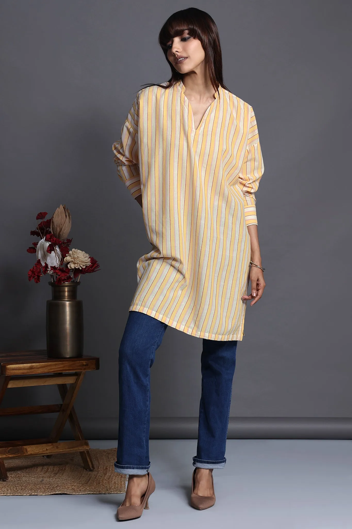 leisure long tunic - sunny stripes & white canvas