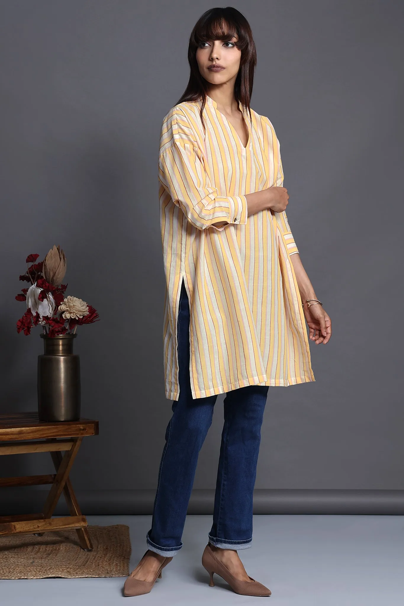 leisure long tunic - sunny stripes & white canvas