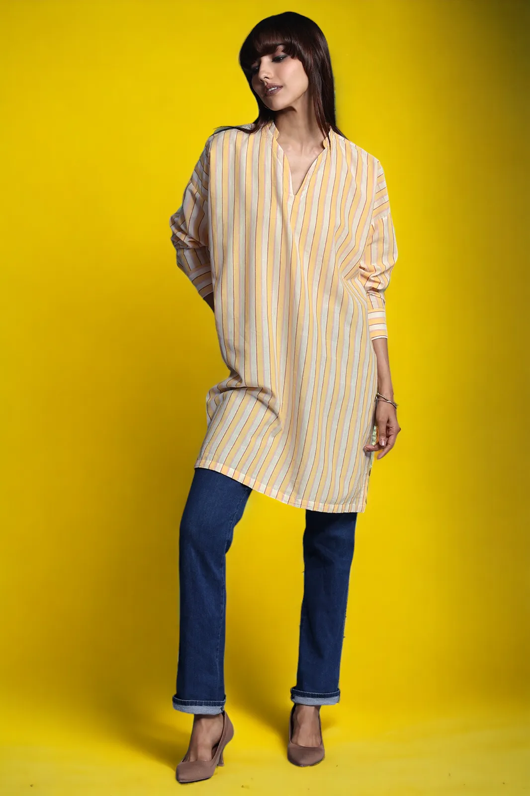 leisure long tunic - sunny stripes & white canvas