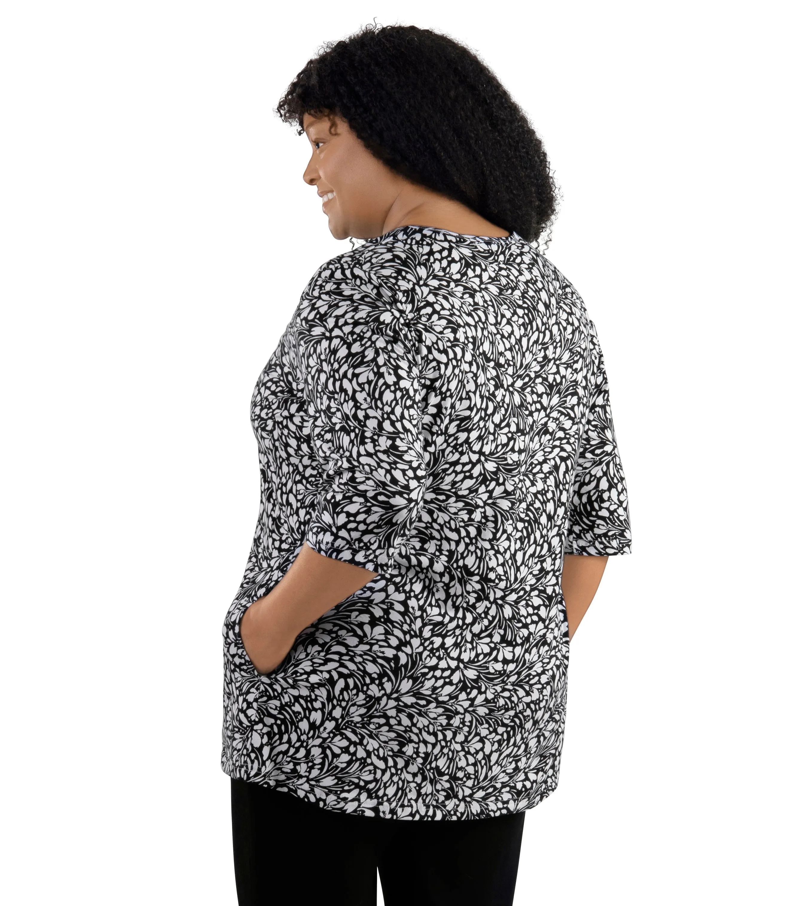 LifeStyle Cotton 3/4 Sleeve Pocketed Tunic Botanic Print