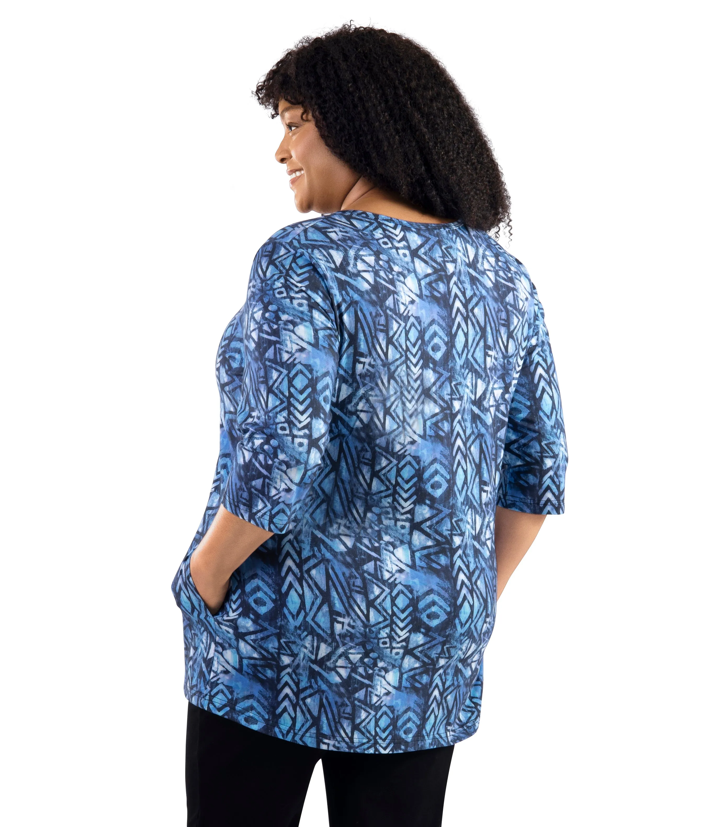 LifeStyle Cotton 3/4 Sleeve Pocketed Tunic Santa Fe Print