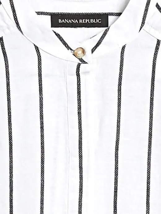 Linen-Cotton Tunic in White Stripe