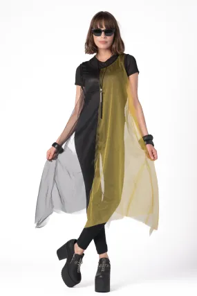 LUUKAA Mesh Layering Tunic in Black and Citrine