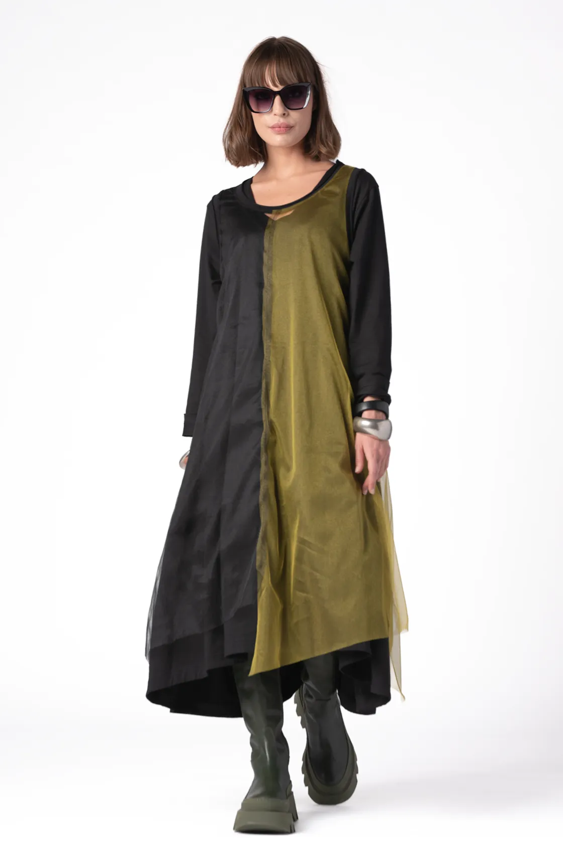 LUUKAA Mesh Layering Tunic in Black and Citrine