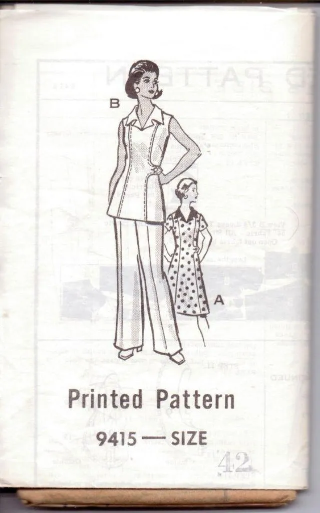 Mail Order 9415 Vintage 1970's Sewing Pattern Ladies Sleeveless Dress Tunic Pants